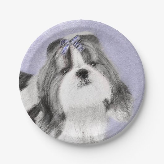 Shih Tzu schilderen - Kute Original Dog Art Papieren Bordje (Voorkant)
