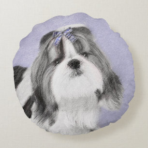 Shih Tzu schilderen - Kute Original Dog Art Rond Kussen