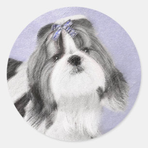 Shih Tzu schilderen - Kute Original Dog Art Ronde Sticker