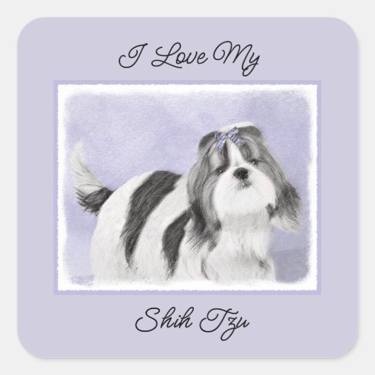 Shih Tzu schilderen - Kute Original Dog Art Square Vierkante Sticker (Voorkant)