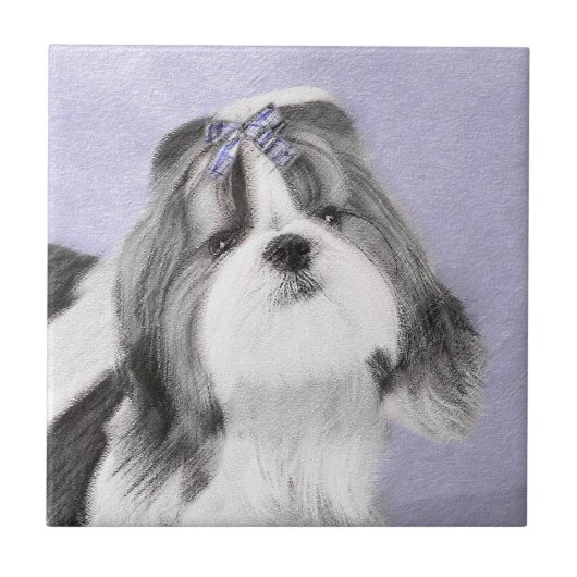 Shih Tzu schilderen - Kute Original Dog Art Tegeltje (Voorkant)