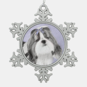 Shih Tzu schilderen - Kute Original Dog Art Tin Sneeuwvlok Ornament