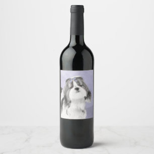 Shih Tzu schilderen - Kute Original Dog Art Wijn Etiket