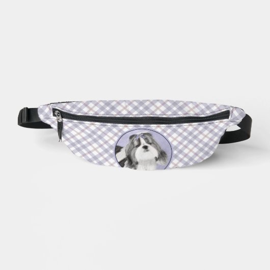 Shih Tzu Schilderen Zwart & Wit Originele Hond Art Heuptasje (Voorkant)