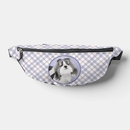 Shih Tzu Schilderen Zwart & Wit Originele Hond Art Heuptasje (Liggend)