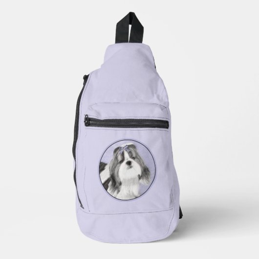 Shih Tzu Schilderen Zwart & Wit Originele Hond Art Sling Bag (Voorkant)