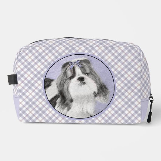 Shih Tzu Schilderen Zwart & Wit Originele Hond Art Toilettasje (Voorkant)