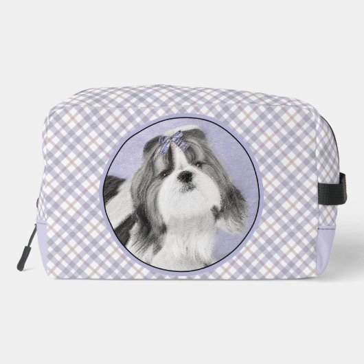 Shih Tzu Schilderen Zwart & Wit Originele Hond Art Toilettasje (Achterkant)