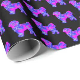 Shih Tzu Silhouette Pink & Blue Dog Black Paper Cadeaupapier