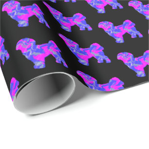Shih Tzu Silhouette Pink & Blue Dog Black Paper Cadeaupapier