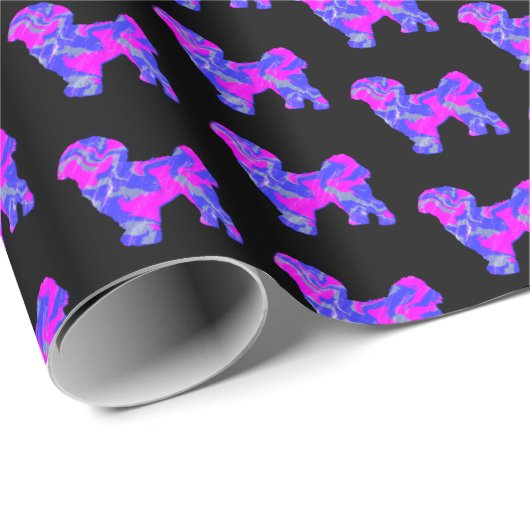 Shih Tzu Silhouette Pink & Blue Dog Black Paper Cadeaupapier (Rol Hoek)
