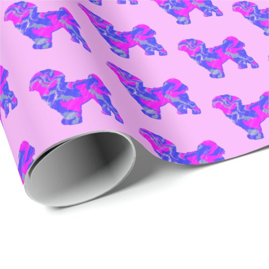 Shih Tzu Silhouette Pink & Blue Dog Pink Paper Cadeaupapier (Rol Hoek)