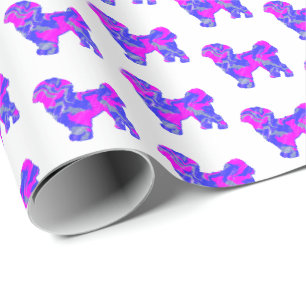 Shih Tzu Silhouette Roze & Blauwe Hond White Paper Cadeaupapier