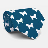 Shih Tzu Silhouetten Patroon Blauw en Wit Stropdas (Opgerold)