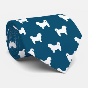 Shih Tzu Silhouetten Patroon Blauw en Wit Stropdas