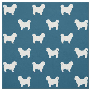 Shih Tzu Silhouettes Blue en White Patterned Stof