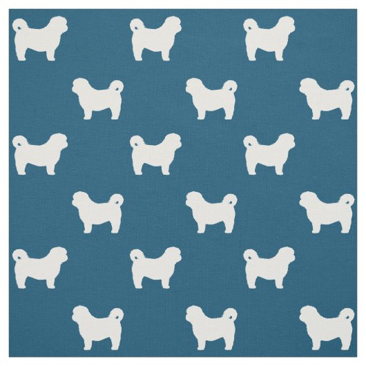 Shih Tzu Silhouettes Blue en White Patterned Stof (Swatch)