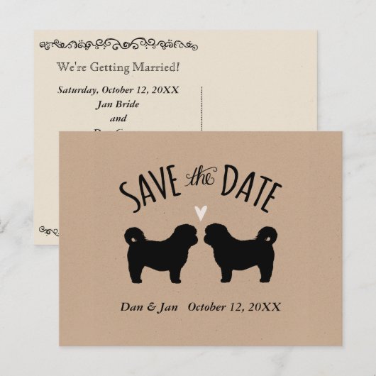 Shih Tzu Silhouettes Trouwen Bewaar de datum Aankondigingskaart (Voorkant / Achterkant)