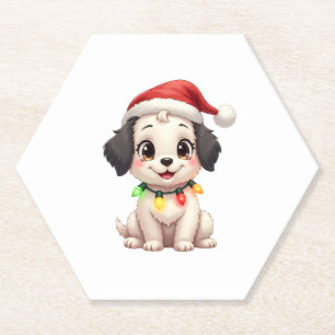 Shih Tzu Sinterklaas Kerstboom Lichtjes Kersthond Kartonnen Onderzetters