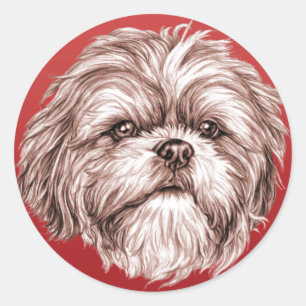Shih Tzu Sketch Ronde Sticker
