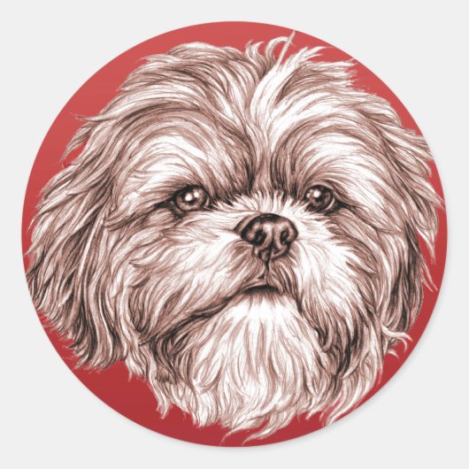 Shih Tzu Sketch Ronde Sticker (Voorkant)