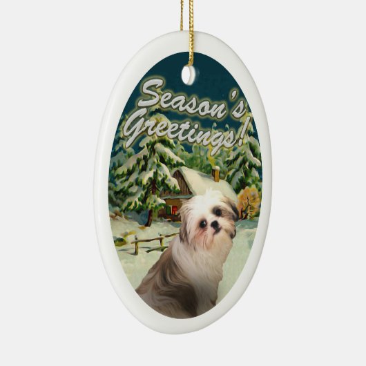 Shih Tzu Sneeuwcabine Kerstmis Ornament (Rechts)