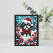 Shih Tzu Sneeuwrijke Bloemenweide Santa Hond Kerst Briefkaart (Staand voorkant)