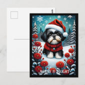 Shih Tzu Sneeuwrijke Bloemenweide Santa Hond Kerst Briefkaart (Voorkant / Achterkant)