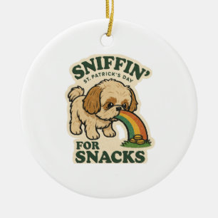 Shih Tzu Snuffelt Naar Snoepjes Retro St. Patrick' Keramisch Ornament