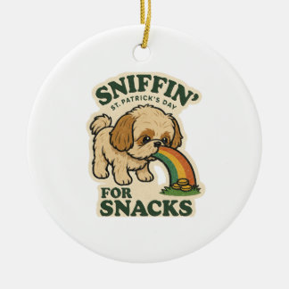 Shih Tzu Snuffelt Naar Snoepjes Retro St. Patrick' Keramisch Ornament