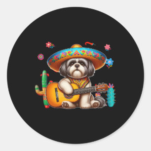 Shih Tzu Sombrero Mexicaanse gitaar Cinco de Mayo Ronde Sticker