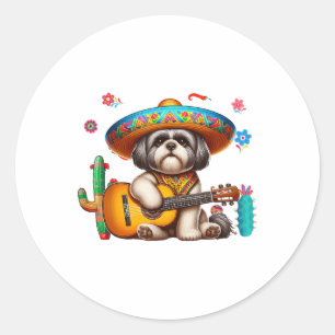 Shih Tzu Sombrero Mexicaanse gitaar Cinco de Mayo Ronde Sticker