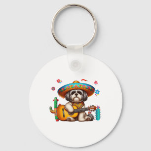 Shih Tzu Sombrero Mexicaanse gitaar Cinco de Mayo  Sleutelhanger