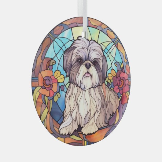 Shih Tzu Stained Glas Ornament (Voorkant Rechts)