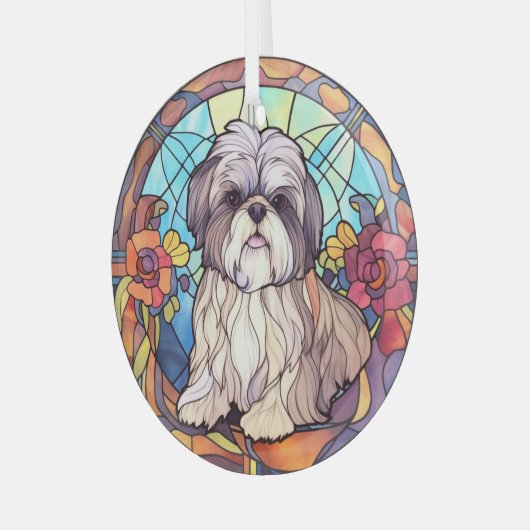 Shih Tzu Stained Glas Ornament (Voorkant links)