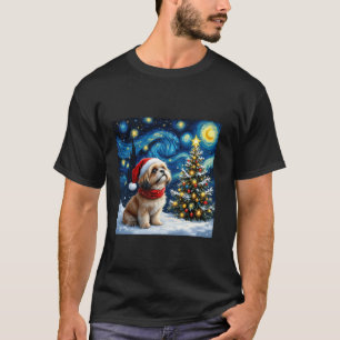 Shih Tzu Sterrennacht Kerstmis Van Gogh Hond Kerst T-shirt