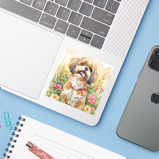Shih Tzu Sticker – Schattigee Sticker (Laptop met iPhone)