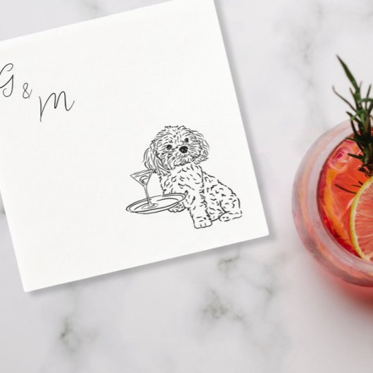 Shih Tzu tekening met een martini cocktail servett Servet