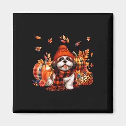 Shih Tzu Thanksgiving Leopard Pumpkins Fall Leaves Magneet (Voorkant)