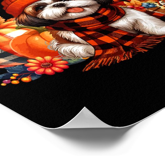 Shih Tzu Thanksgiving Leopard Pumpkins Fall Leaves Poster (Hoek)