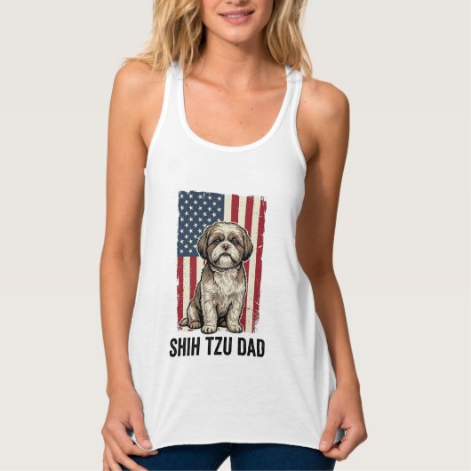 Shih Tzu Vader Patriottisch Vintage Hond Shirt Ont (Voorkant)