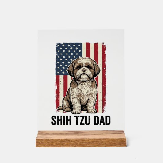 Shih Tzu Vader Patriottisch Vintage Hond Shirt Ont Acryl Bord (Voorkant)