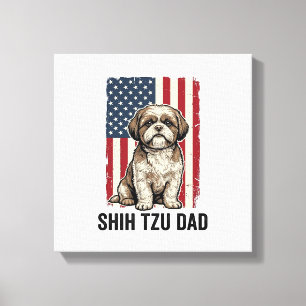 Shih Tzu Vader Patriottisch Vintage Hond Shirt Ont Canvas Afdruk