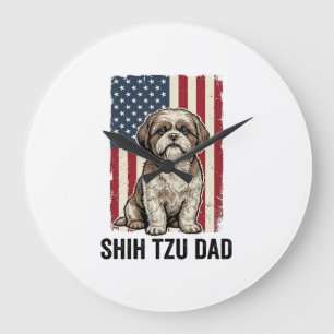 Shih Tzu Vader Patriottisch Vintage Hond Shirt Ont Grote Klok