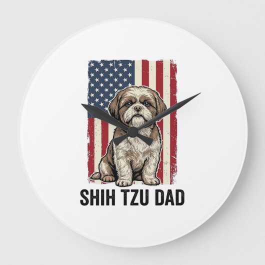 Shih Tzu Vader Patriottisch Vintage Hond Shirt Ont Grote Klok (Voorkant)