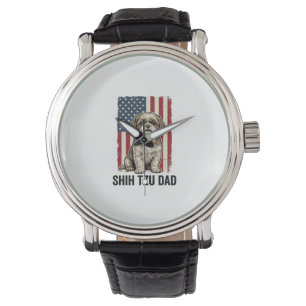 Shih Tzu Vader Patriottisch Vintage Hond Shirt Ont Horloge