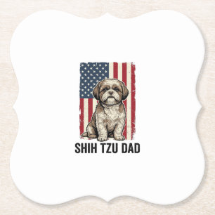 Shih Tzu Vader Patriottisch Vintage Hond Shirt Ont Kartonnen Onderzetters