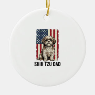 Shih Tzu Vader Patriottisch Vintage Hond Shirt Ont Keramisch Ornament