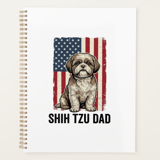 Shih Tzu Vader Patriottisch Vintage Hond Shirt Ont Planner (Voorkant)