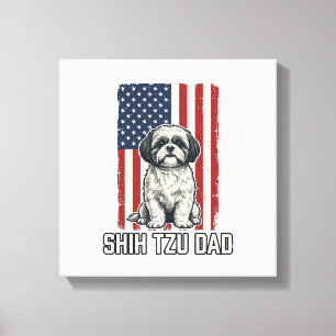 Shih Tzu Vader Patriottische Vlag Vintage Hond Shi Canvas Afdruk